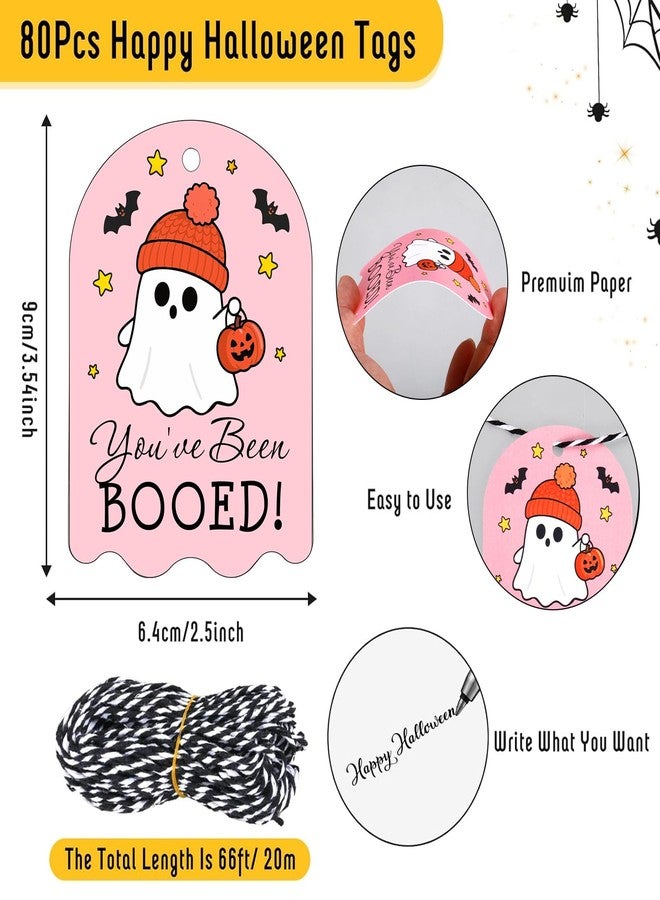 TI-EDC Friendsgiving Tags with String-You've Been Booed Gift Tags, 80 Pcs Boo Bags Hanging Candy Bag Wrap Tag, Happy Halloween Tag for Goodie Bags,Fall Gifts for Women - Image 2